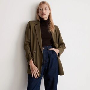Madewell Drapeweave Caldwell Double Breasted Blazer Jacket Kale Green XS